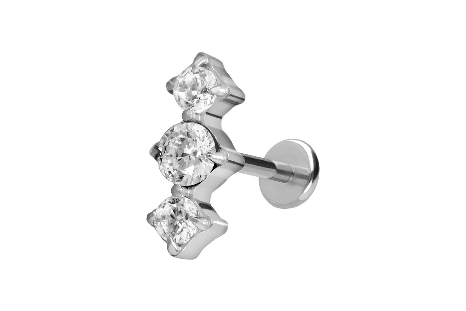 Titan Labret Piercing mit Push Fit 3 EINGEFASSTE KRISTALLE